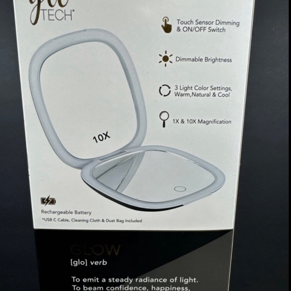 Glo Tech LED Compact Mirror USB & 10X MAG 3 Light Settings White + Onn Powerbank - Picture 10 of 13